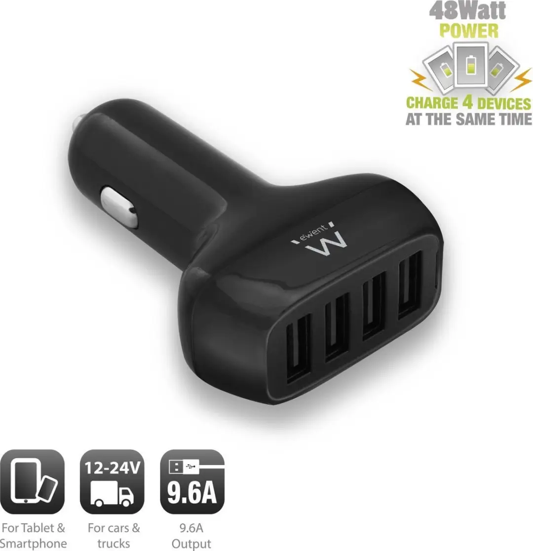 Ewent EW1354 4-Poorts USB Autolader 50W