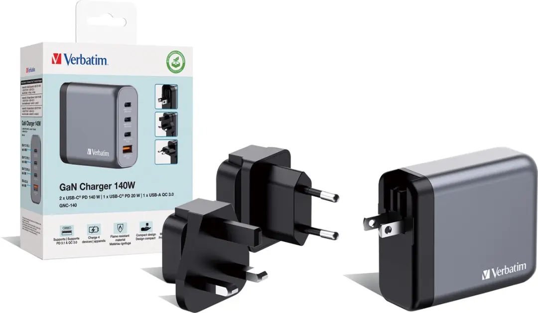 Verbatim GNC-140 GaN Oplader 140W - 4 Poorten - Grijs
