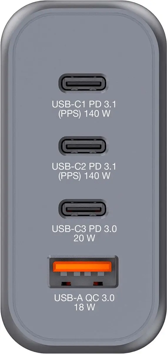 Verbatim GNC-140 GaN Oplader 140W - 4 Poorten - Grijs