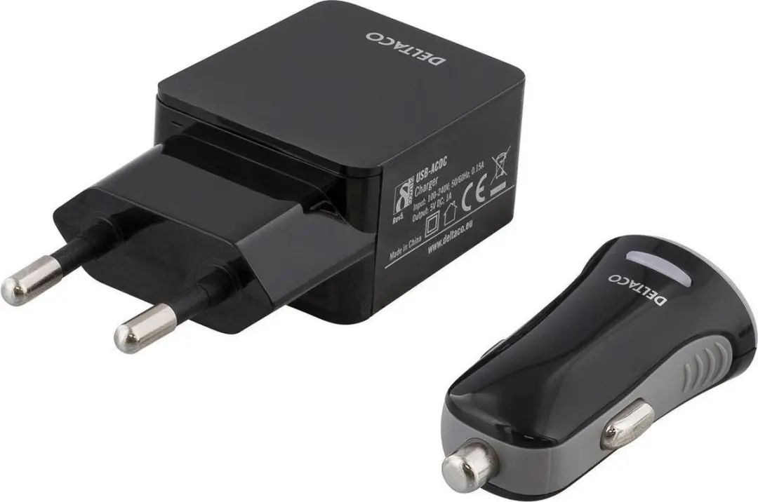 Deltaco USB-ACDC USB-adapterkit - 1x USB-kabel - Zwart