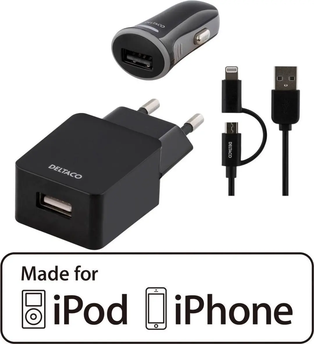 Deltaco USB-ACDC USB-adapterkit