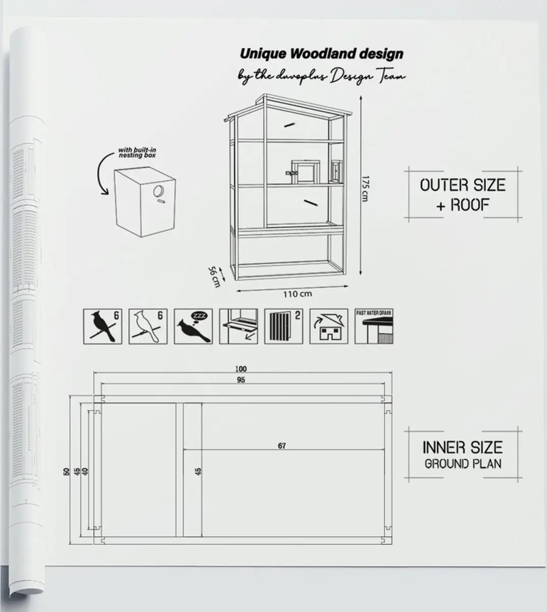 Duvo Woodland Design Volière - Staand - Houtkleurig