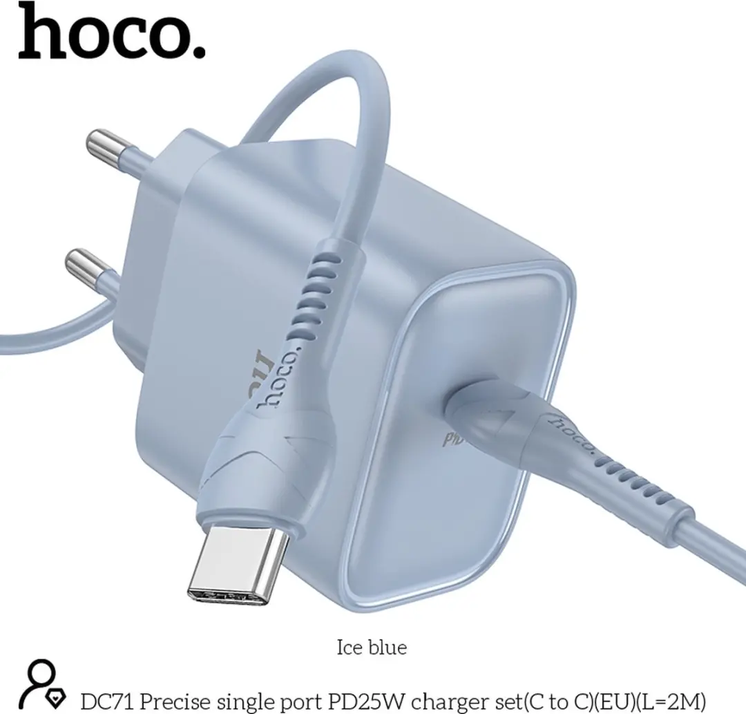 Hoco 25W USB-C Oplader & Kabel Blauw - 2m - 25W