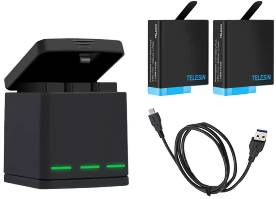 Telesin Tri-Channel Lader GoPro Hero 5/6/7/8 - 2 Batterijen - Transparent