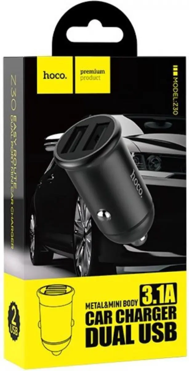 Hoco Z30 Auto Lader - 2 USB Poorten - 10W - Zwart