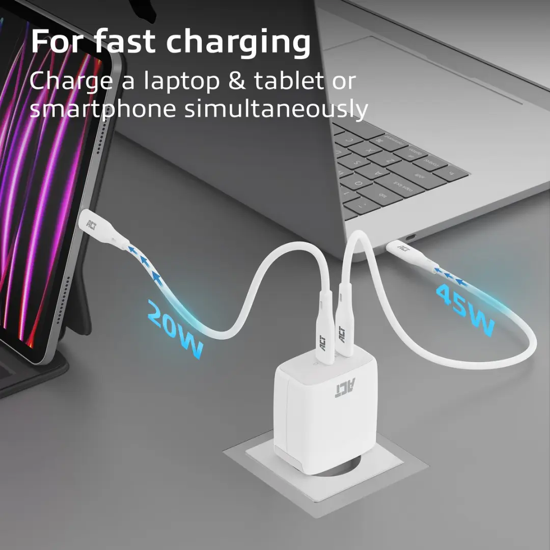 ACT AC2165 USB-C Lader 65W - 2 Poorten Wit - afbeelding 6 van 6