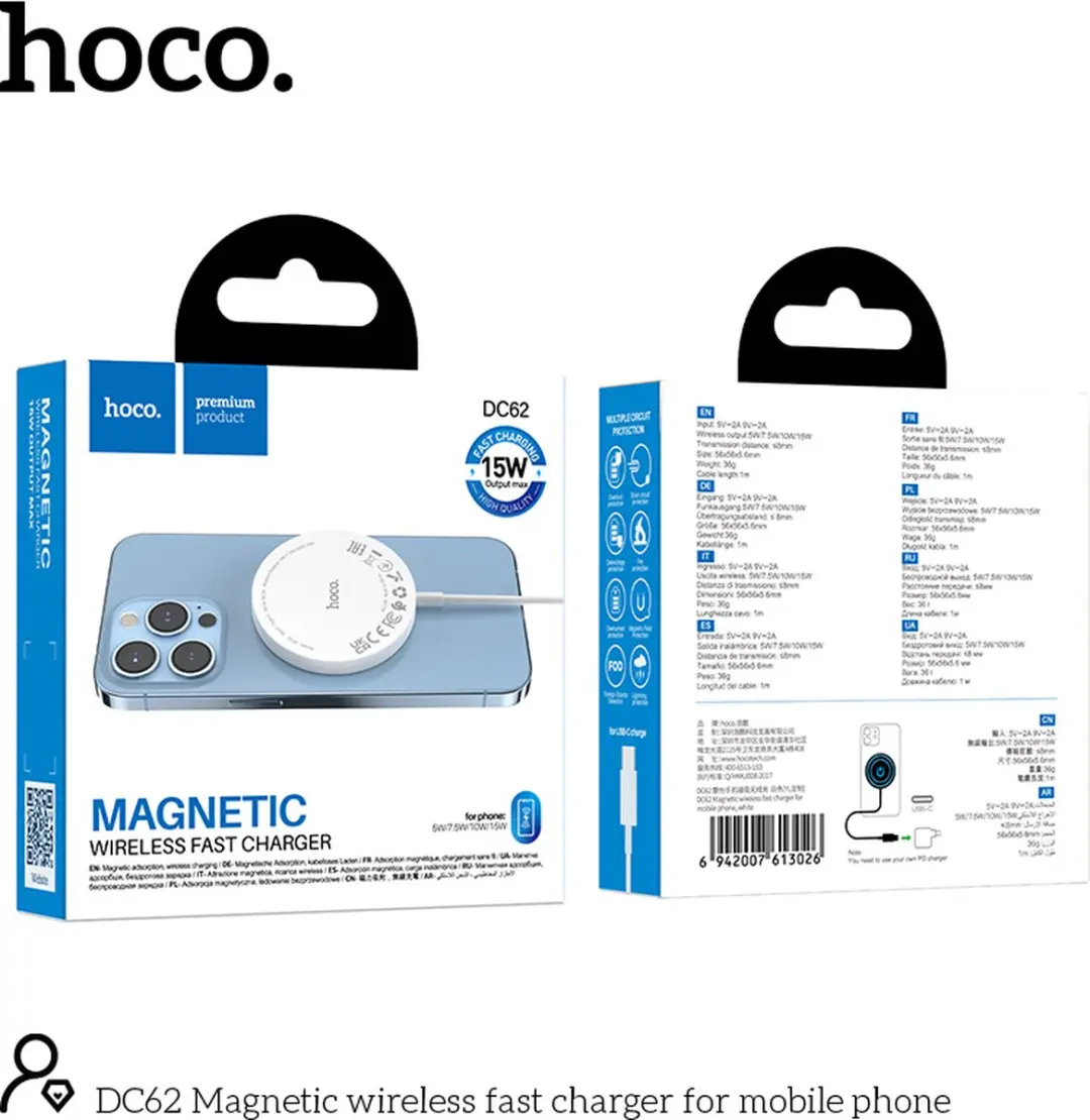 Hoco Magnetische Draadloze Lader 15W - MagSafe - Wit