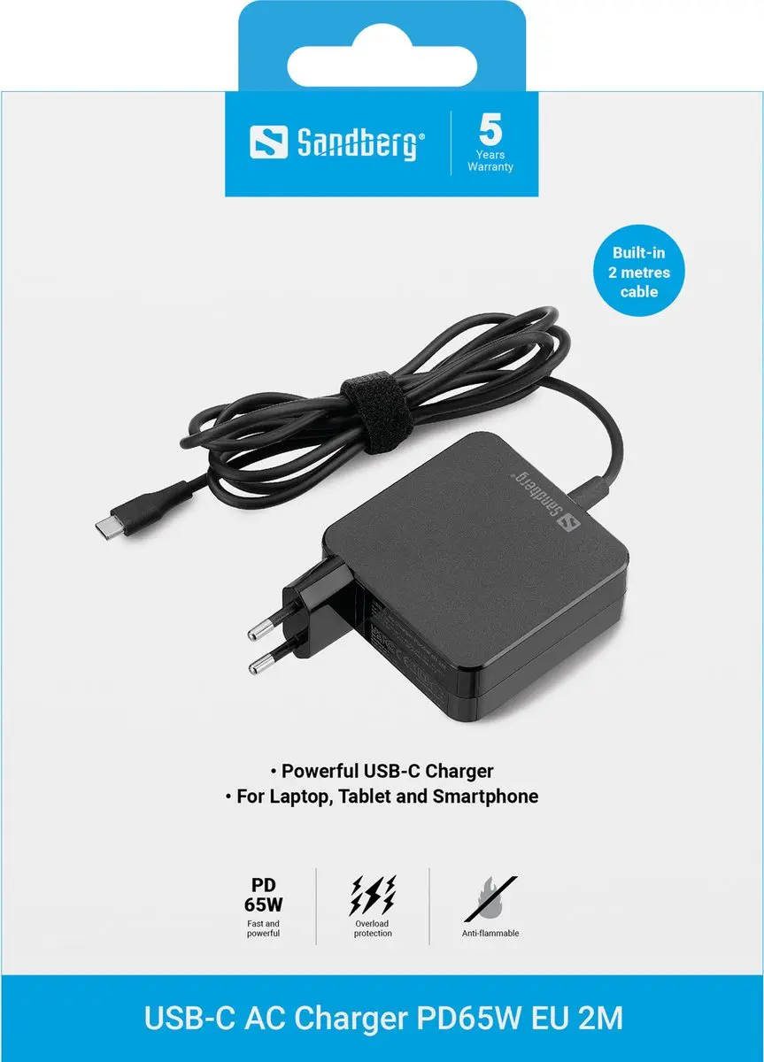 Sandberg USB-C AC Charger PD65W 135-79 - 65W - Zwart
