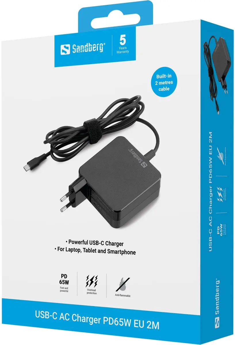 Sandberg USB-C AC Charger PD65W 135-79 - 65W - Zwart