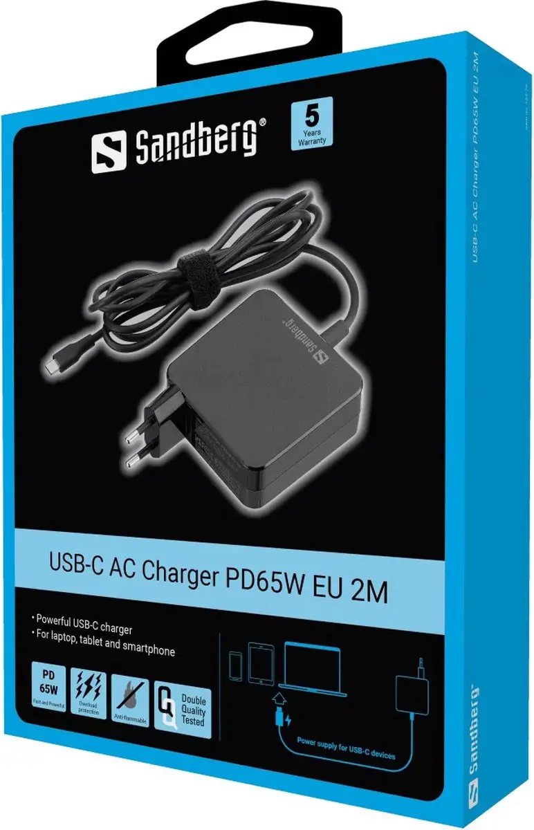 Sandberg USB-C AC Charger PD65W 135-79 - 65W - Zwart