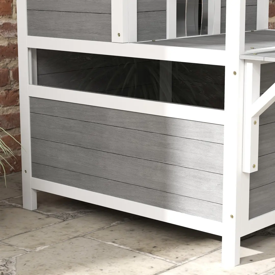 Pawhut Kattenhuis Tannenhout Balkon 64x87x76cm - Hellgrau