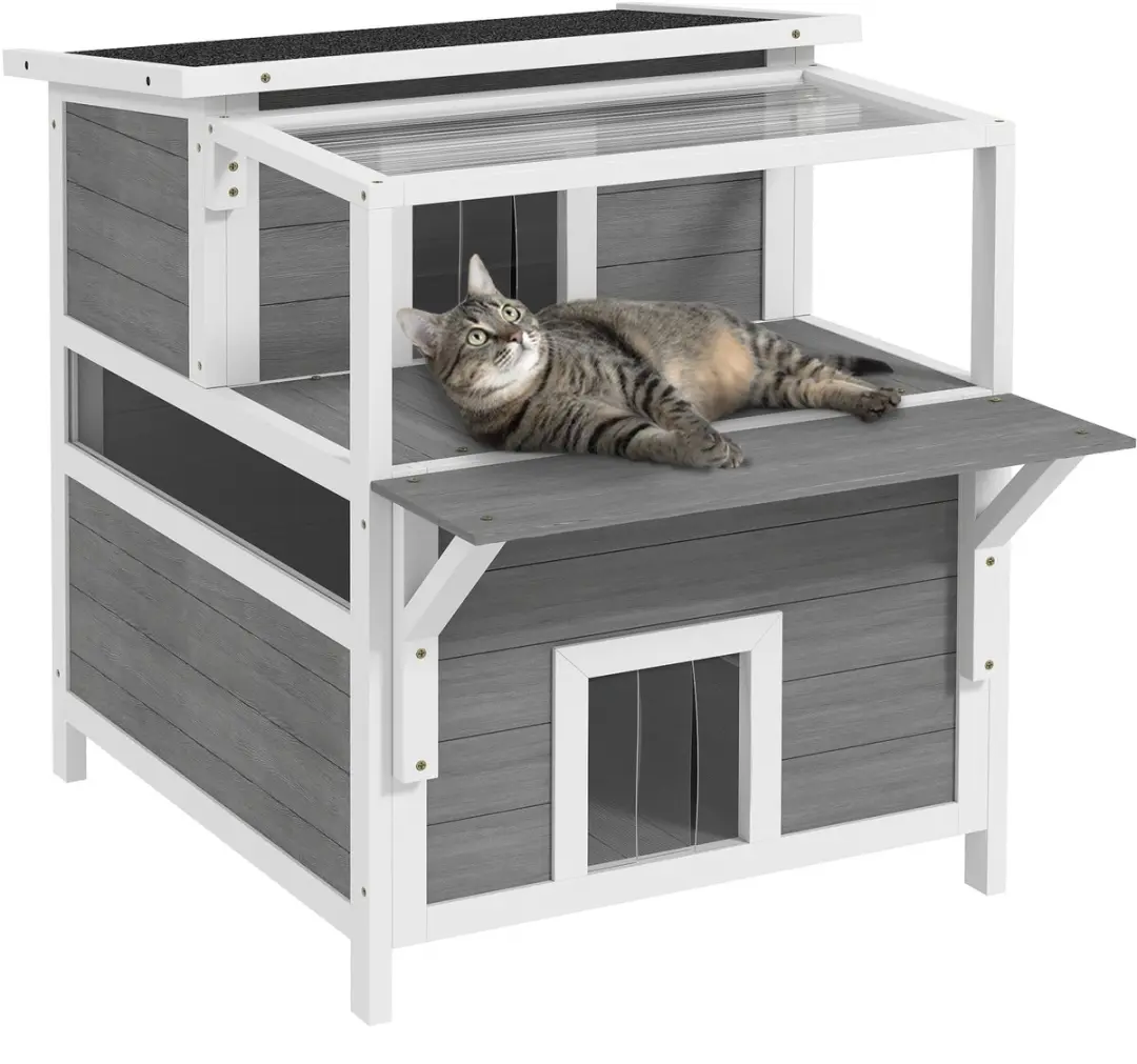 Pawhut Kattenhuis Tannenhout Balkon 64x87x76cm