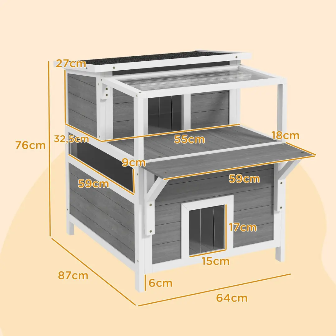 Pawhut Kattenhuis Tannenhout Balkon 64x87x76cm - Hellgrau