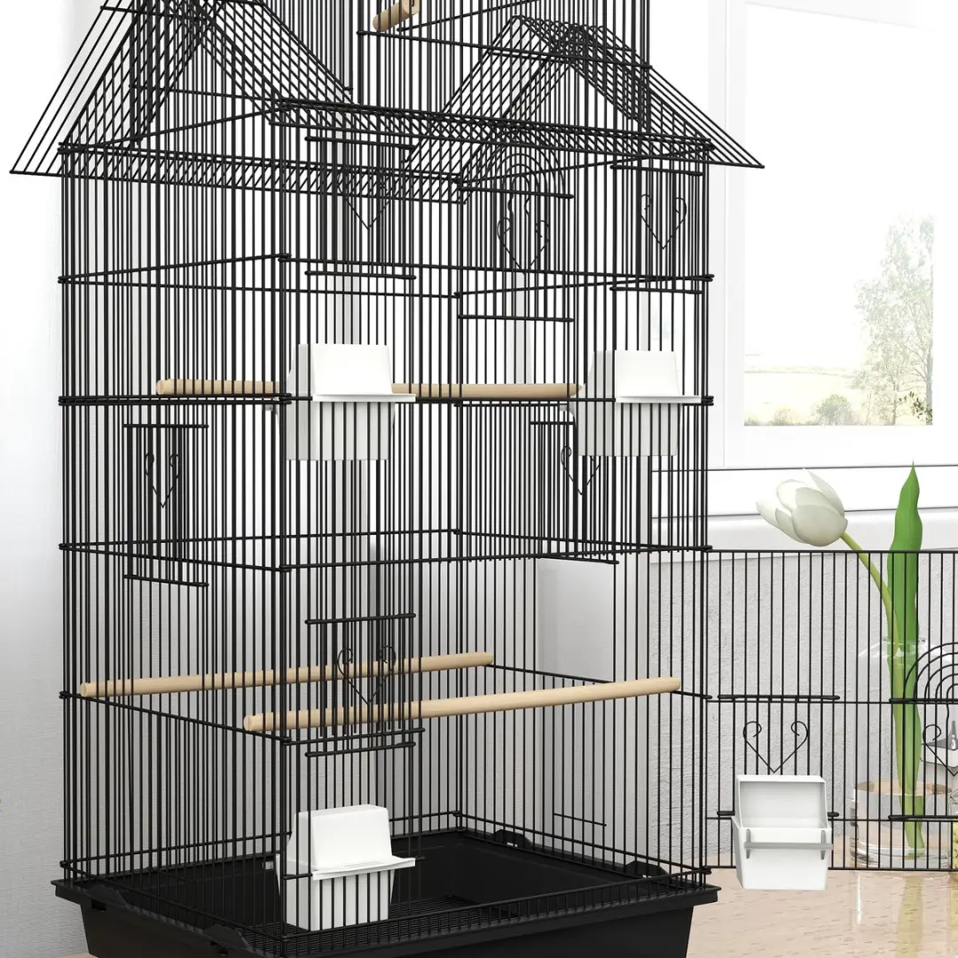 Pawhut Vogelkooi Staand 50,5x41x163cm - Zwart