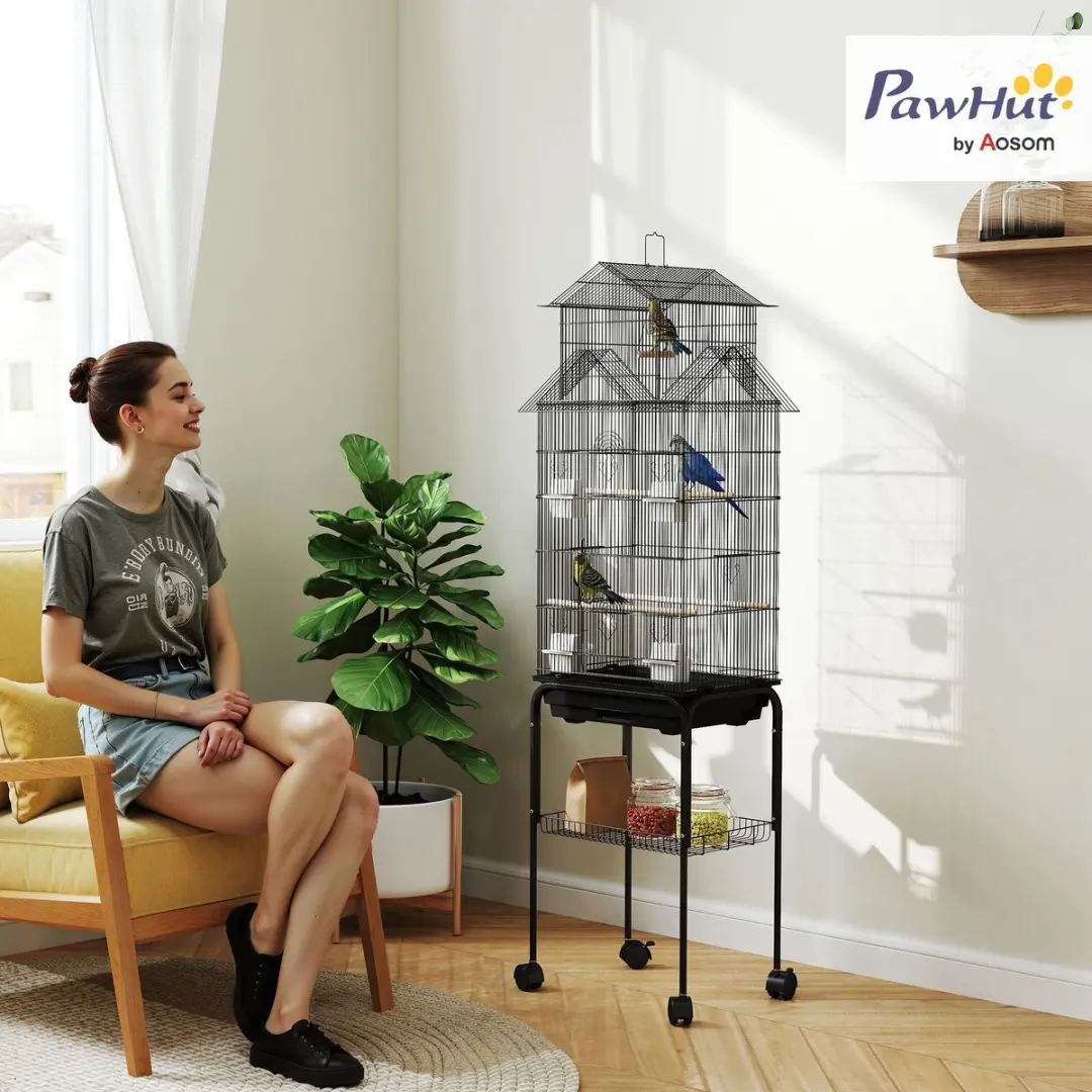 Pawhut Vogelkooi Staand 50,5x41x163cm - Zwart
