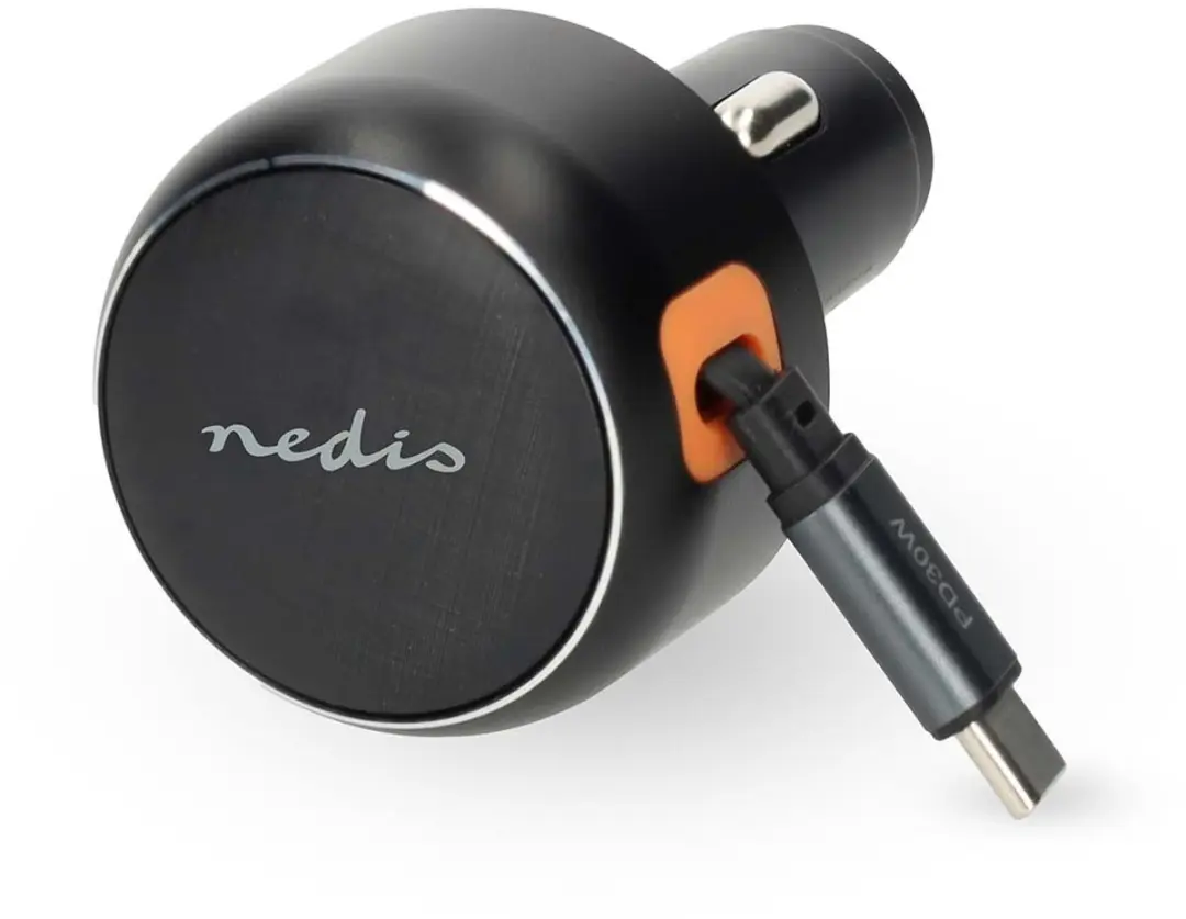 Nedis CCH1C30WBK Autolader 30W - USB-C - 0,7m - Donkergrijs