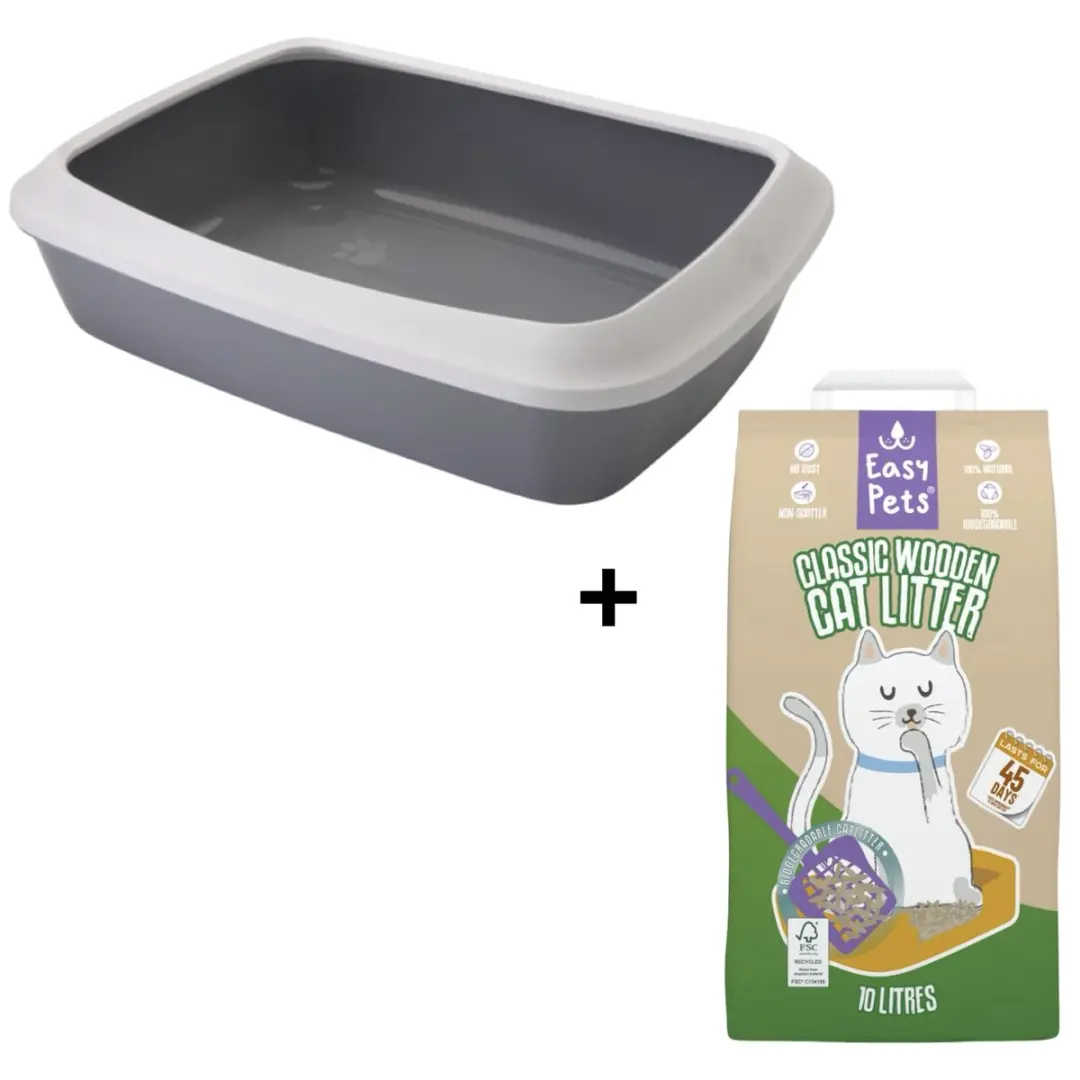 Savic Iriz Kattenbak Koudgrijs + Easypets Houtkorrel 10L