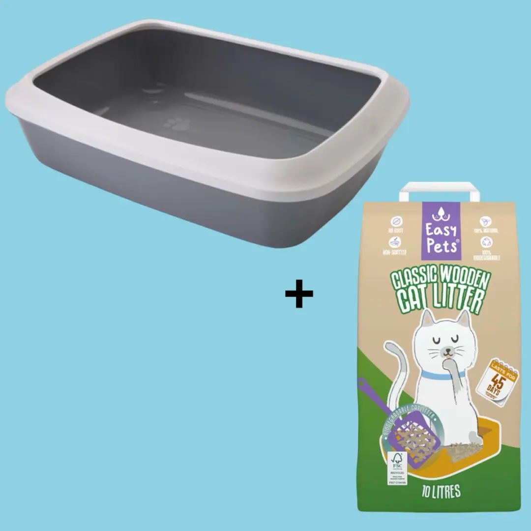Savic Iriz Kattenbak Koudgrijs + Easypets Houtkorrel 10L