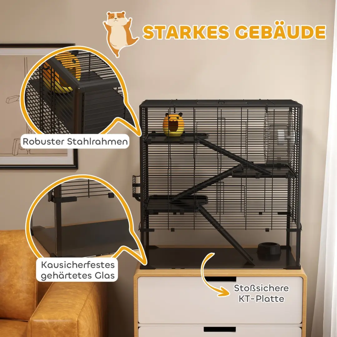 Pawhut Hamsterkooi 78,5x48,5x80cm - Zwart - afbeelding 6 van 6