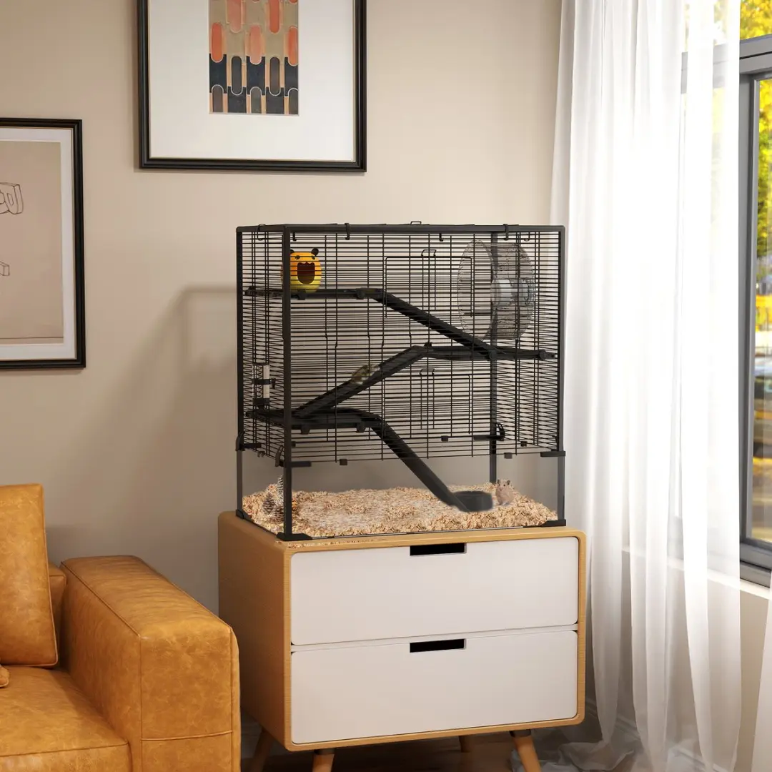 Pawhut Hamsterkooi 78,5x48,5x80cm - Zwart