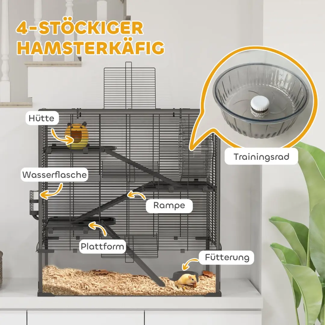 Pawhut Hamsterkooi 78,5x48,5x80cm - Zwart