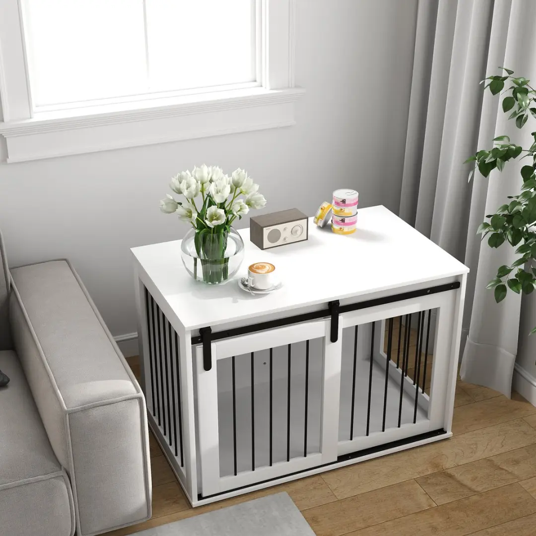 Pawhut Hondenkooi Meubel 98x58x61cm Wit