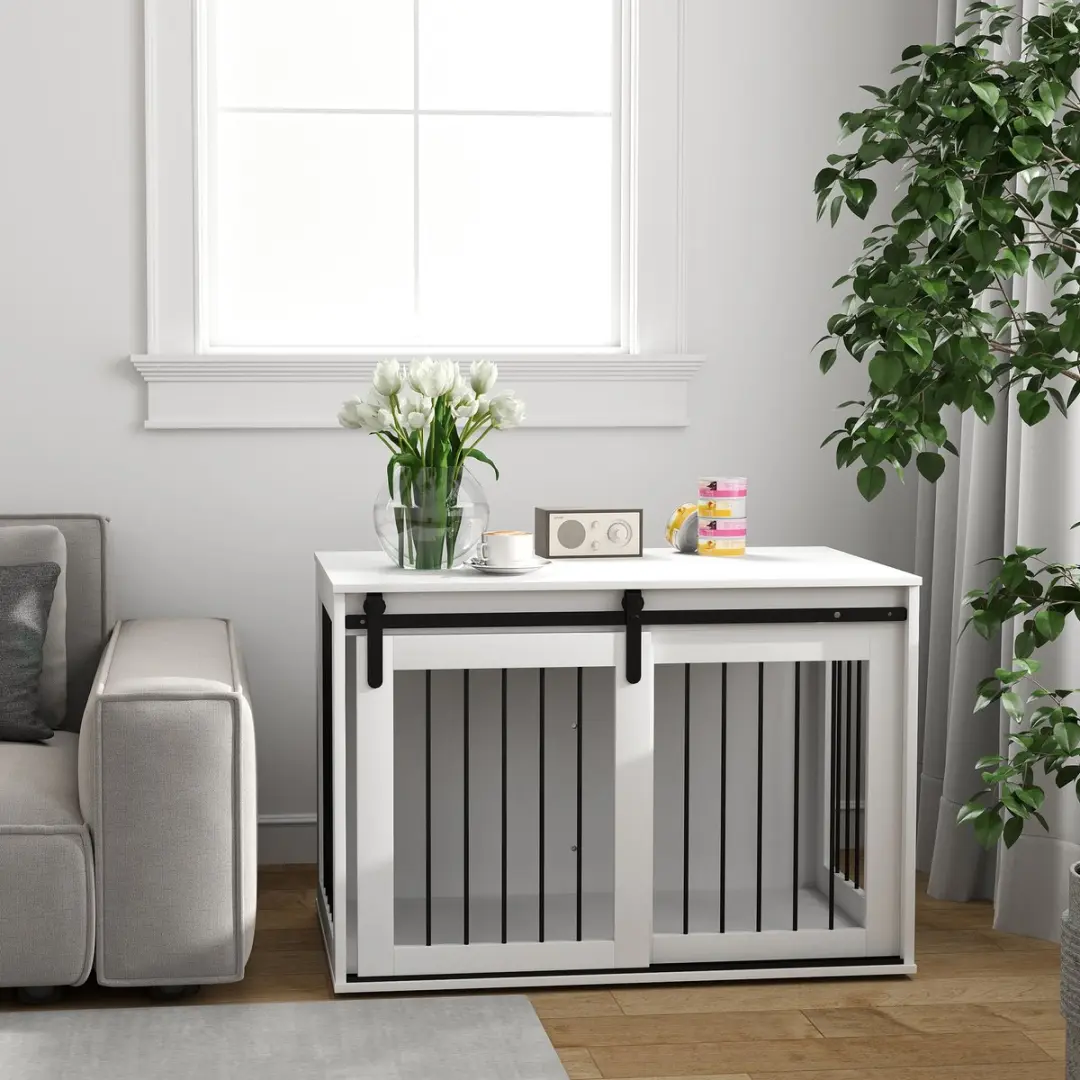 Pawhut Hondenkooi Meubel 98x58x61cm Wit