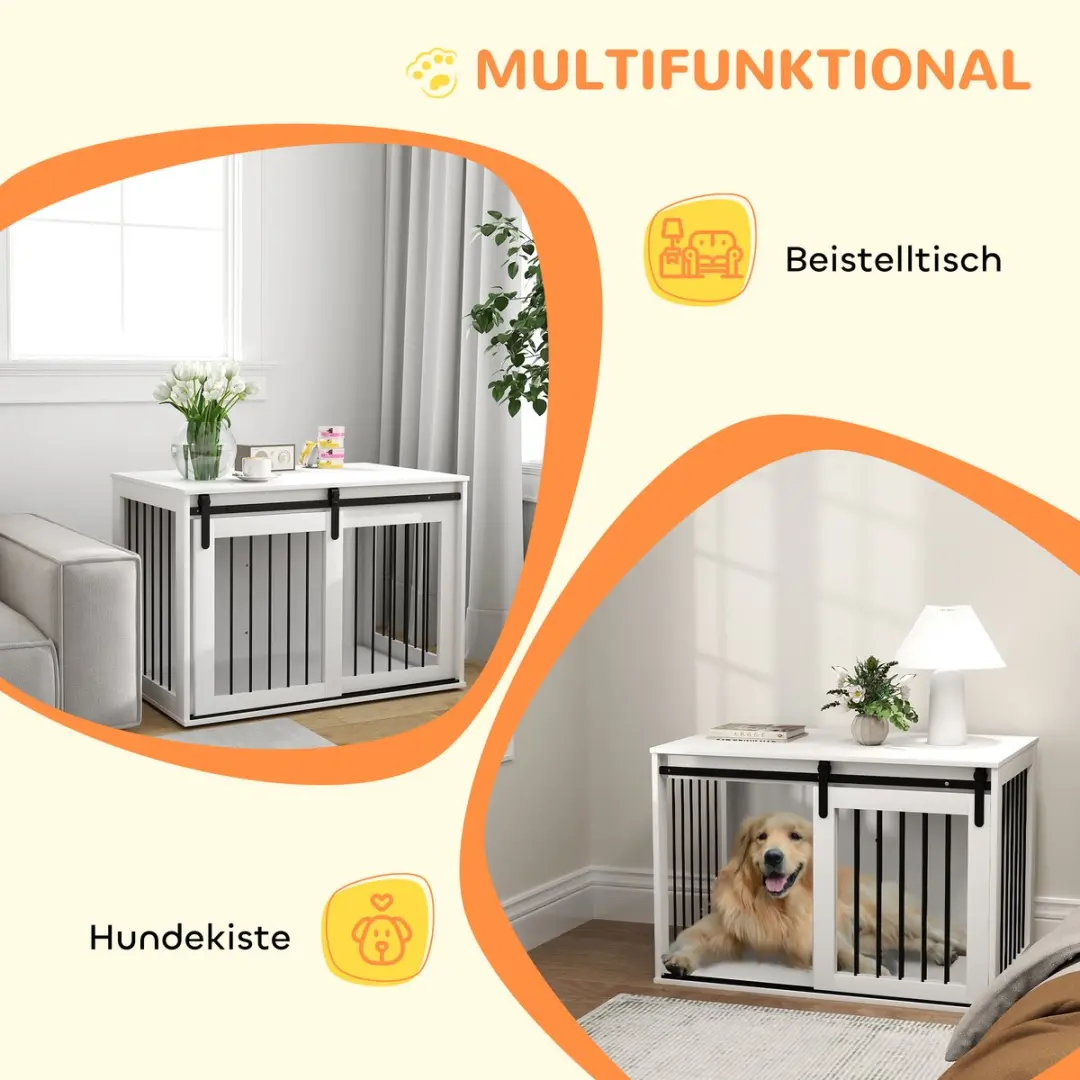 Pawhut Hondenkooi Meubel 98x58x61cm Wit