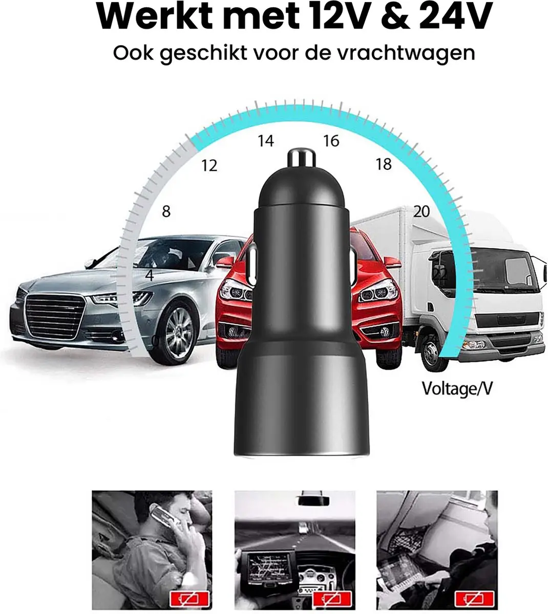 Caliber PS20 Autolader 60W - 3x USB - QC3.0 & USB-C