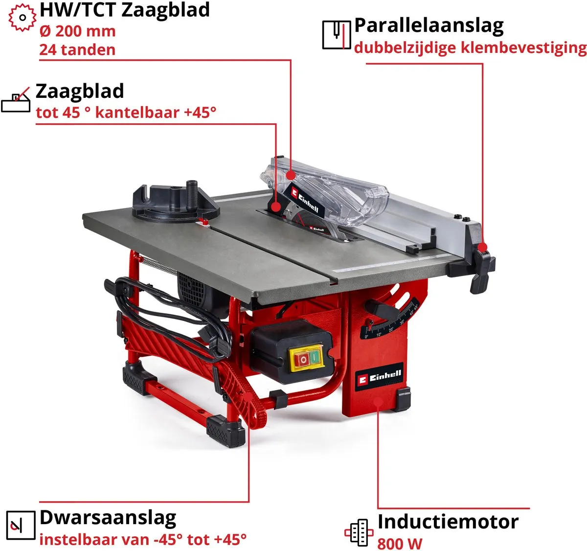 Einhell TC-TS 8 I Zaagtafel 800W - Ø200mm - 24 Tanden