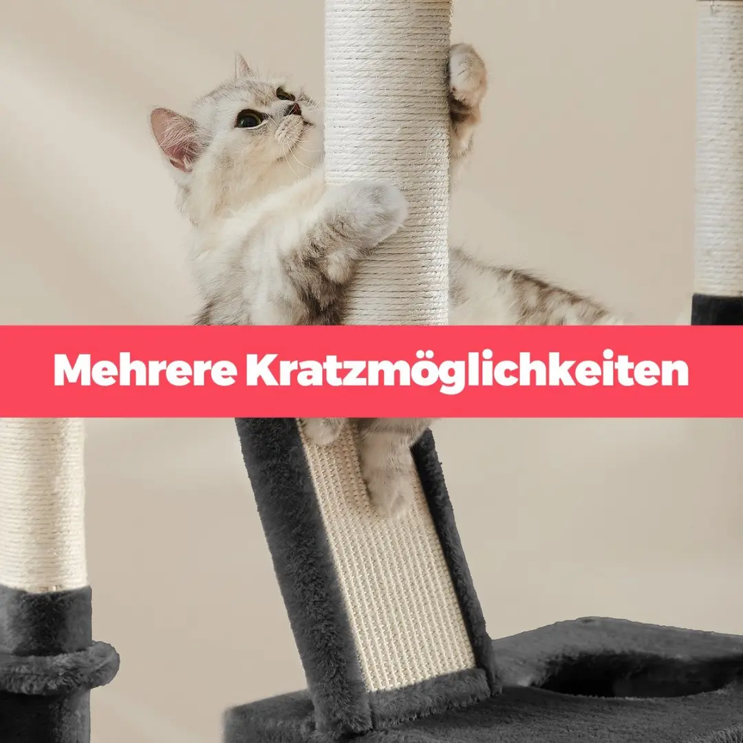 Songmics Krabpaal 206cm - 13 Krabpalen - 3 Ligplekken - Zwart