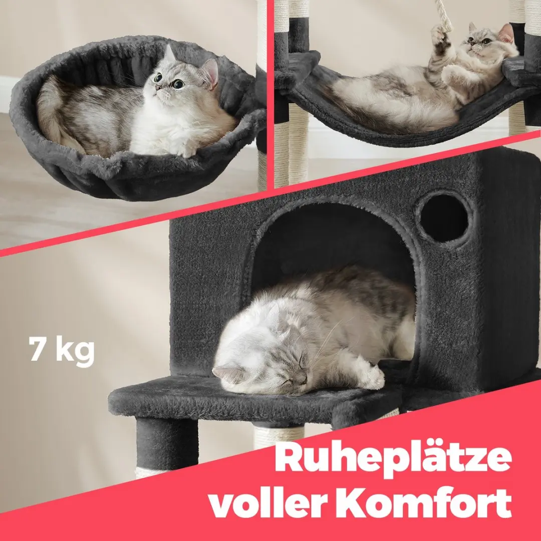 Songmics Krabpaal 206cm - 13 Krabpalen - 3 Ligplekken - Zwart