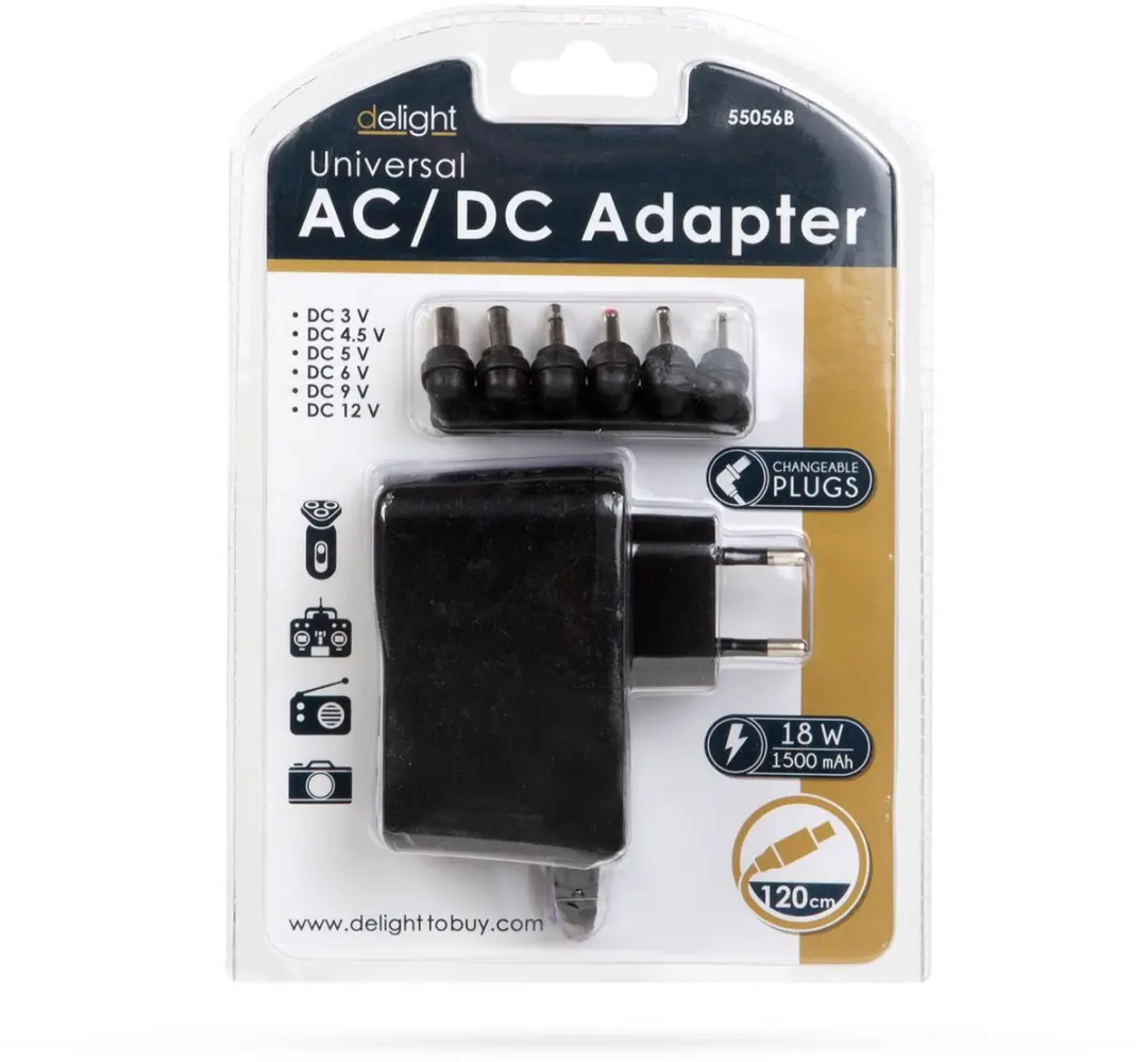Delight Universele Adapter 55056B - 18W 1500mA - Zwart