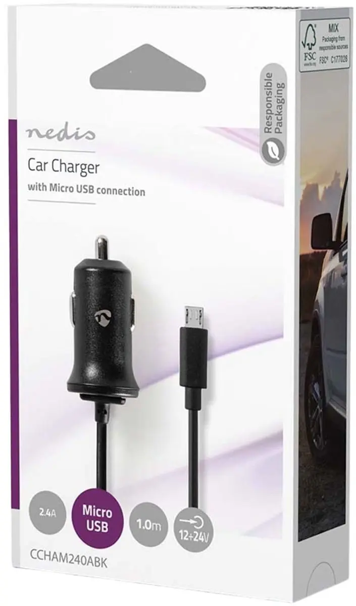 Nedis CCHAM240ABK Autolader 12W - Micro-USB - 1m - Zwart