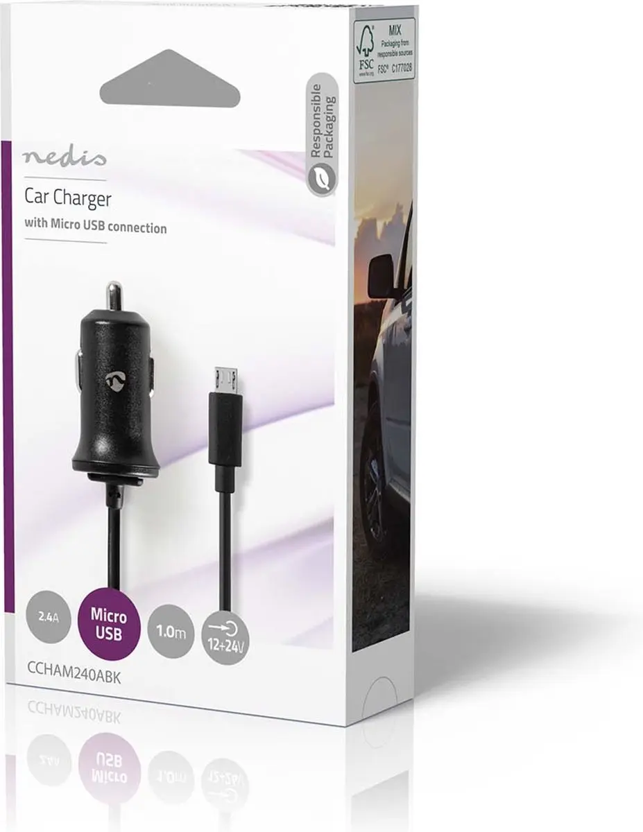 Nedis CCHAM240ABK Autolader 12W - Micro-USB - 1m - Zwart
