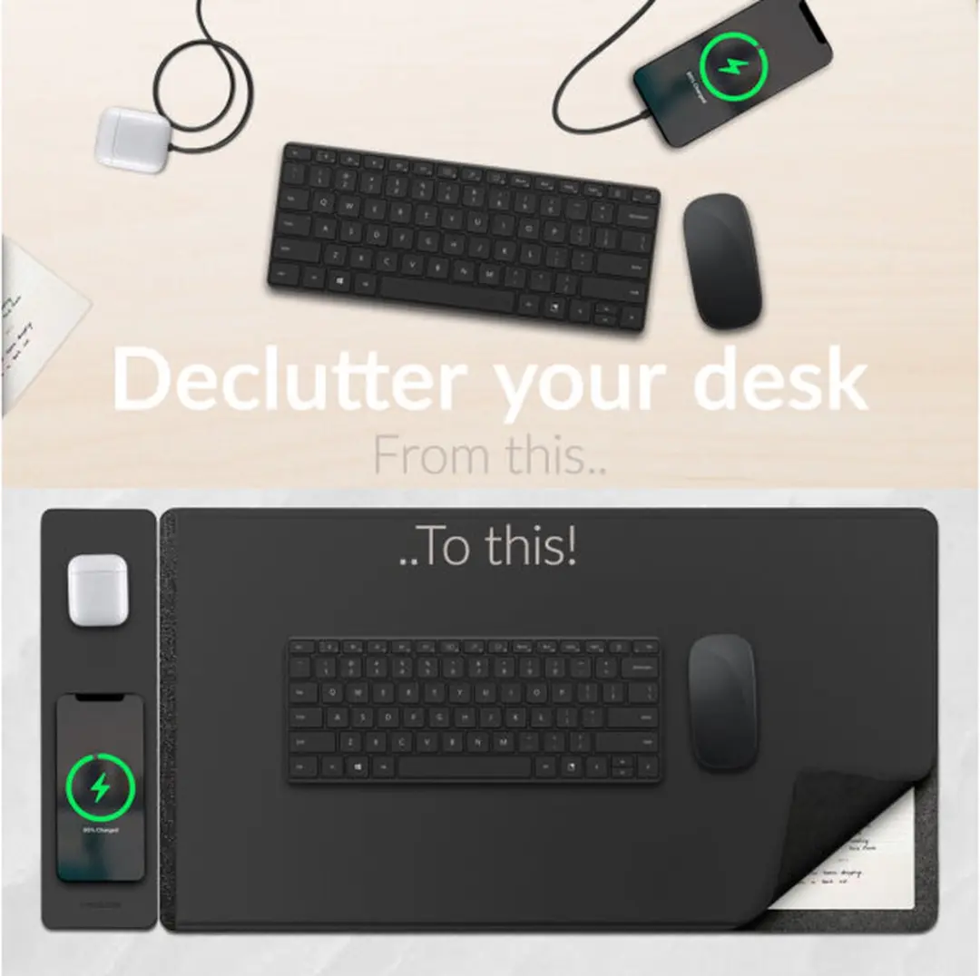 Mobilize PU Leather Deskmat met Magneet Wireless Charger 15W - Zwart