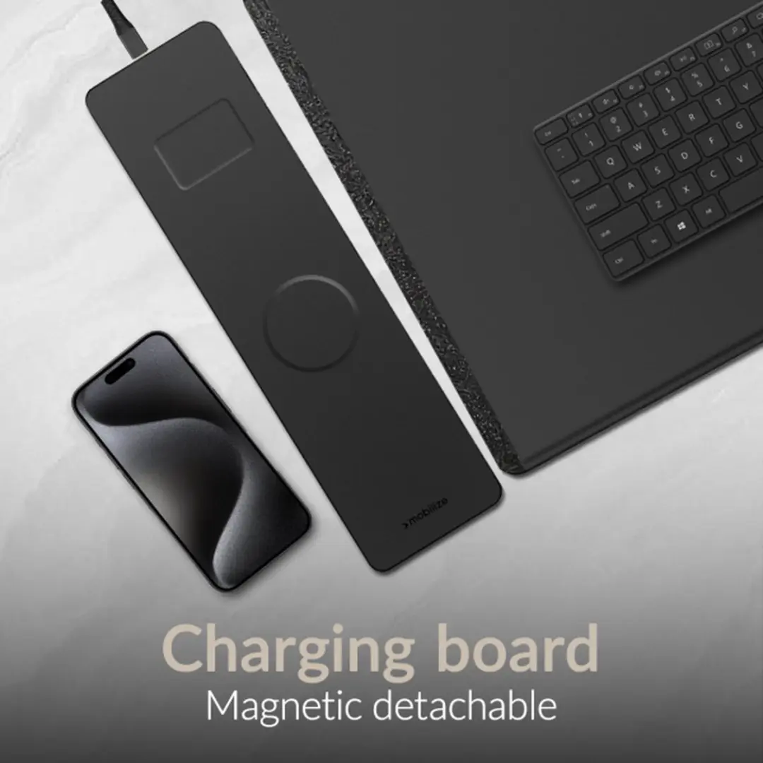Mobilize PU Leather Deskmat met Magneet Wireless Charger 15W - Zwart