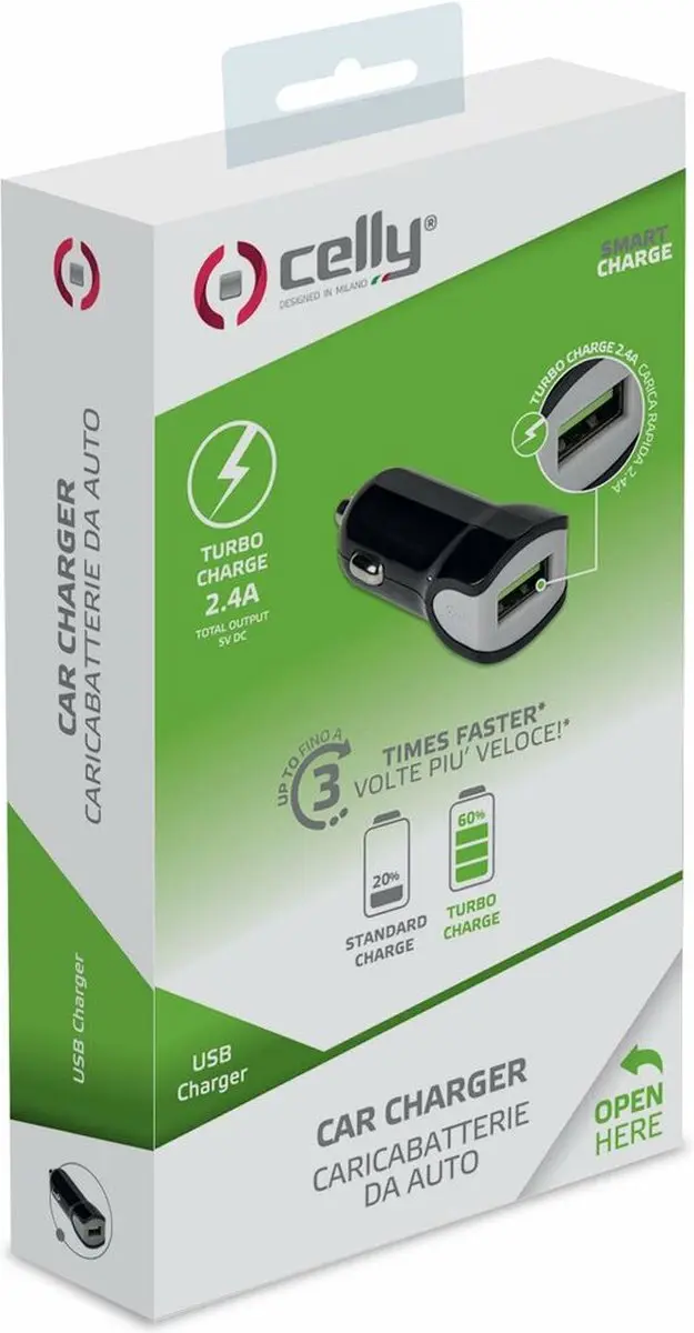 Celly CCUSBTURBO Autolader 1 USB-A 2.4A - Zwart