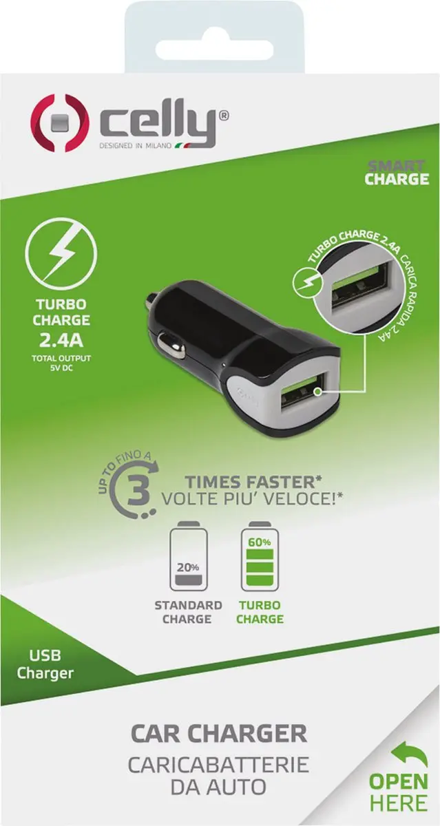 Celly CCUSBTURBO Autolader 1 USB-A 2.4A - Zwart