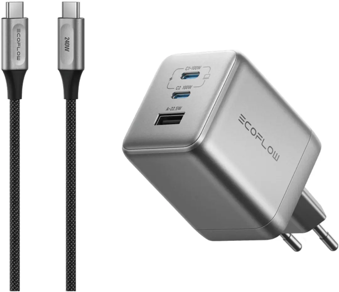 EcoFlow RAPID Pro 100W GaN Lader - 3 Outputs - Grijs
