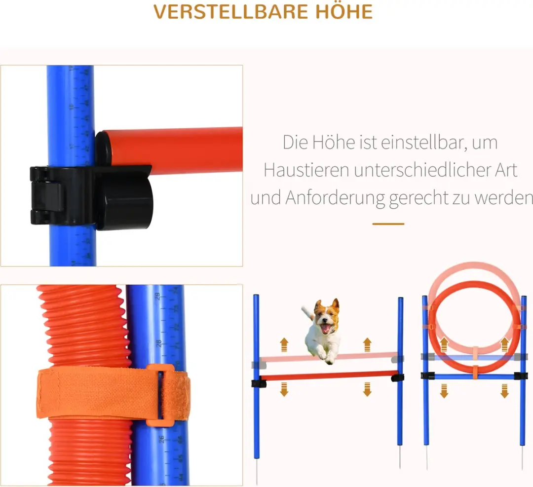 Pawhut Hunde-Agility-Set 3-in-1 - Slalom, Hürden & Sprungring - Blau/Rood