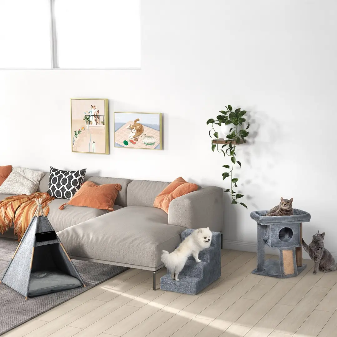 Pawhut Kattenboom 40x40x57cm - 3 Niveaus - 2 Ligplekken - Grijs