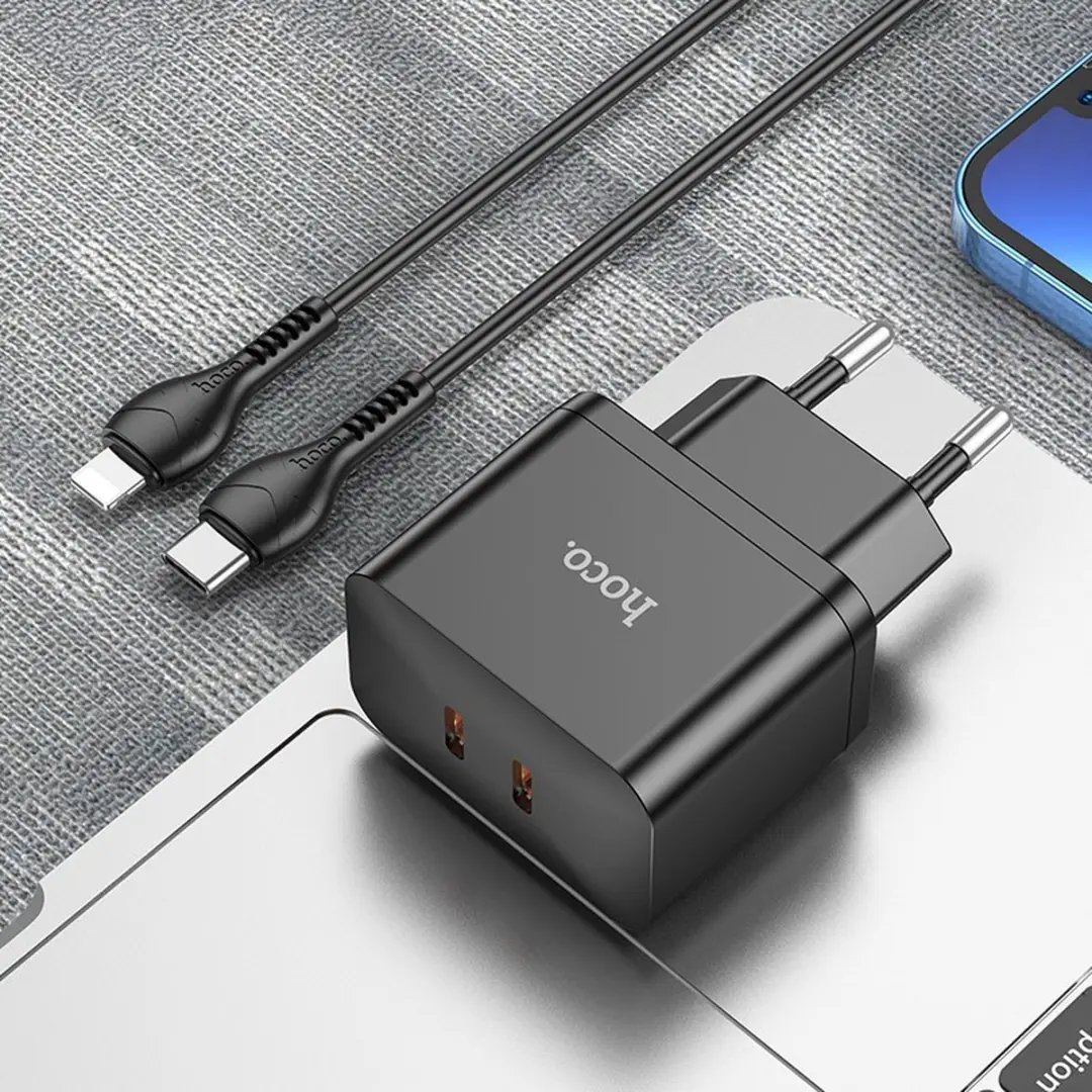 Hoco 35W Snellader USB C & Lightning - Zwart