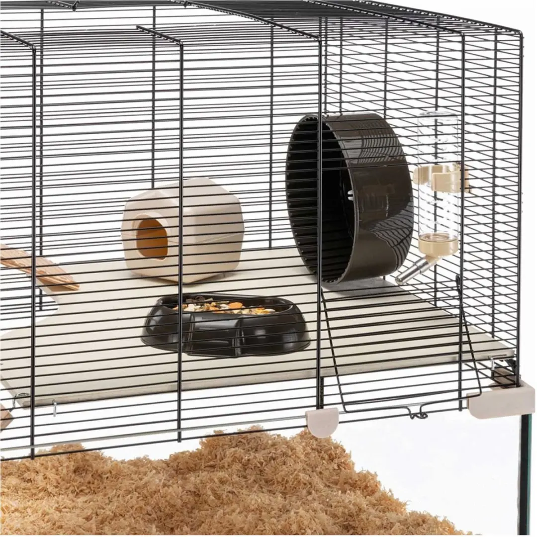 Ferplast Karat 120 Knaagdierenkooi 118,5x50,5x61,5cm - 2 verdiepingen - Zwart/Transparant