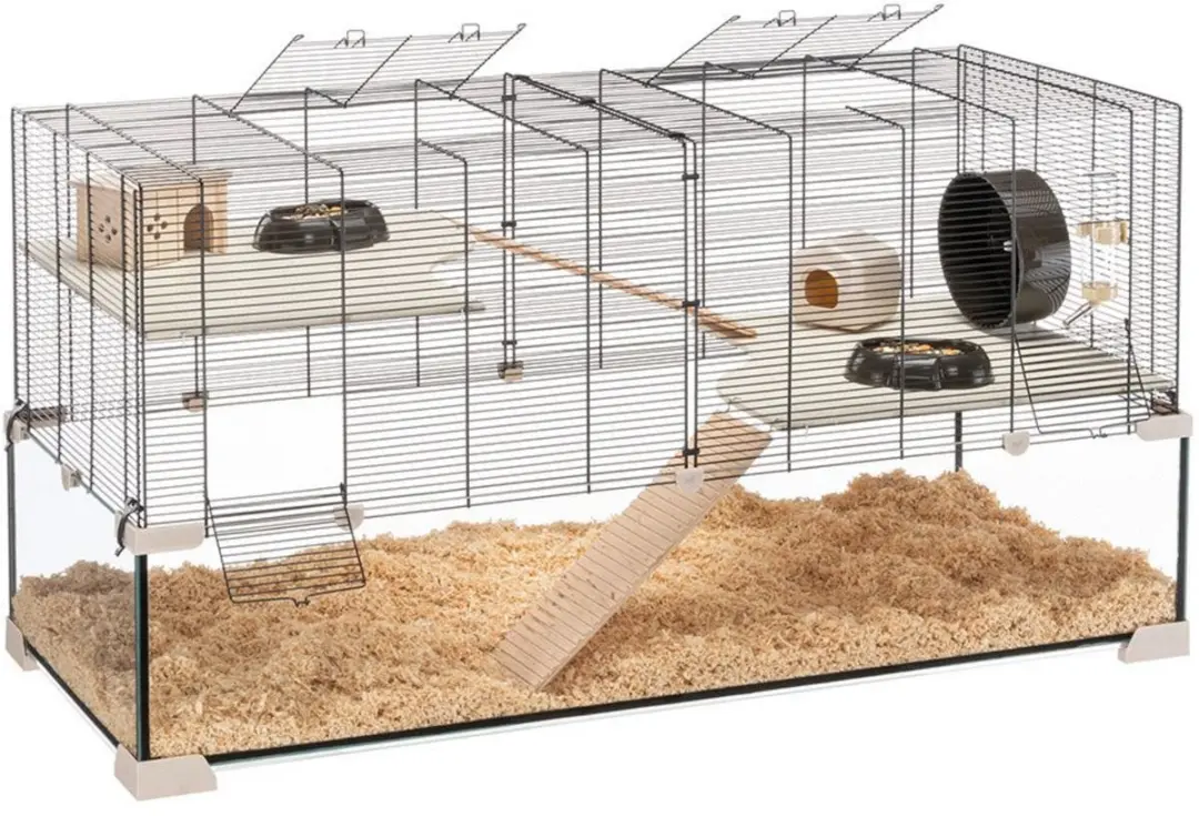 Ferplast Karat 120 Knaagdierenkooi 118,5x50,5x61,5cm - 2 verdiepingen - Zwart/Transparant
