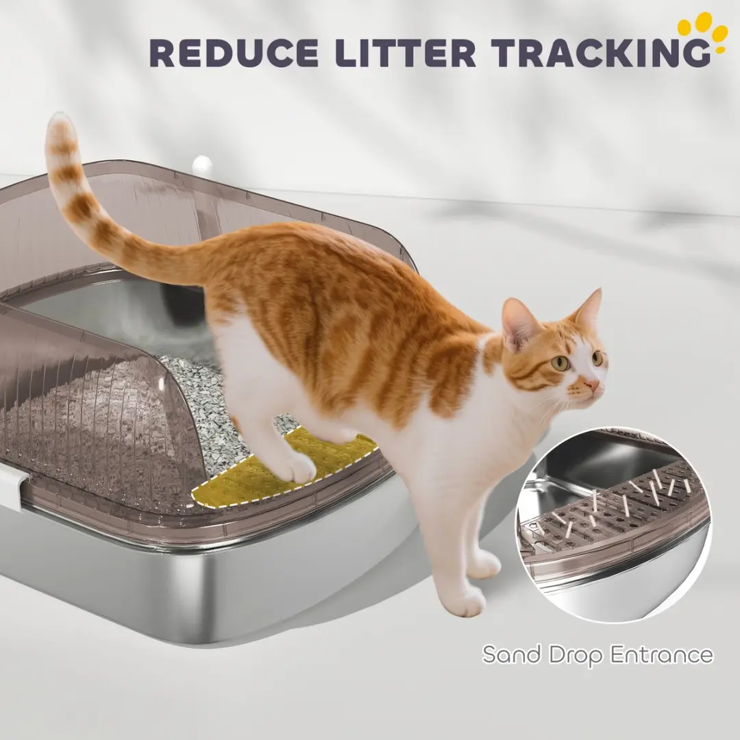Pawhut Roestvrijstalen Kattenbak 53L - Antracietgrijs