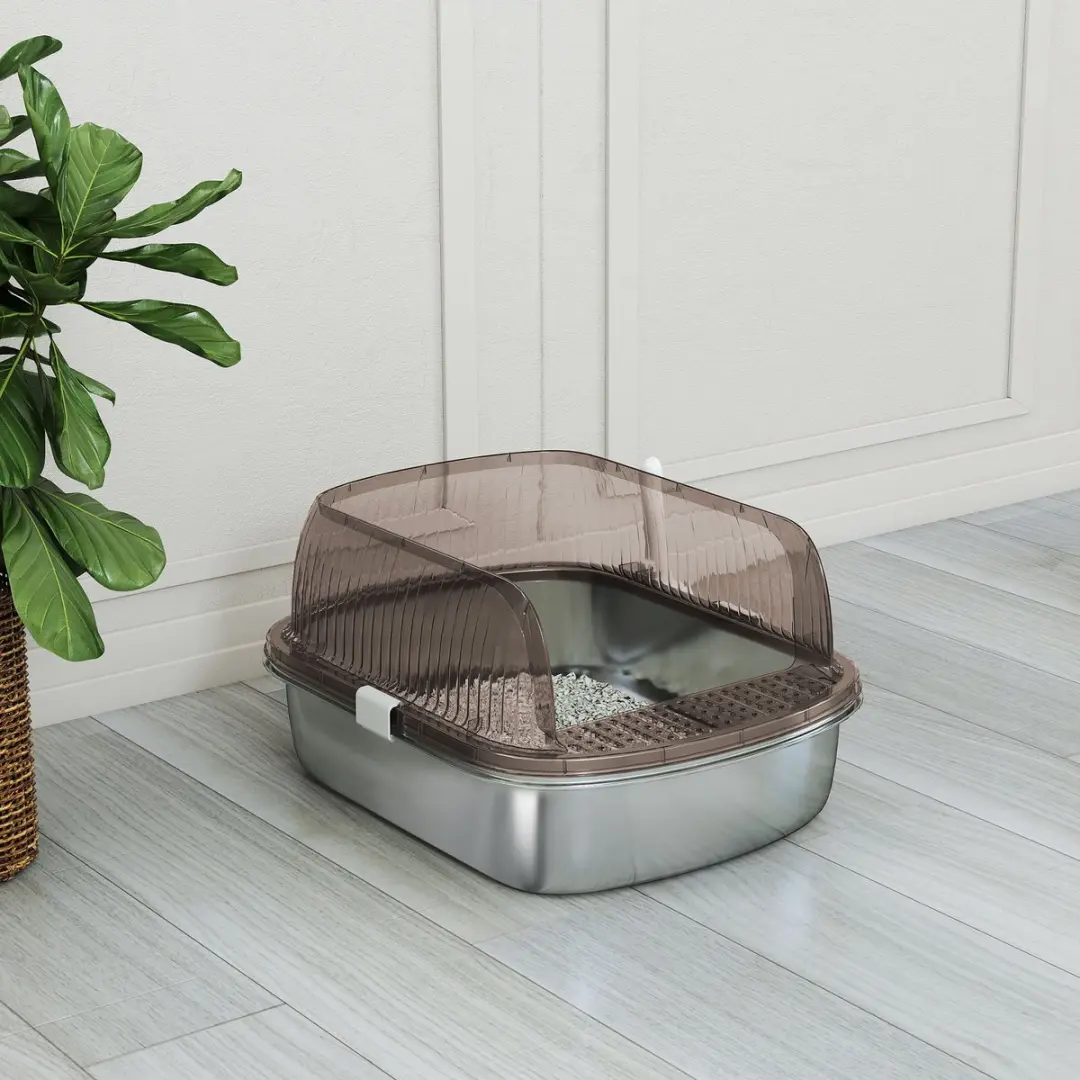 Pawhut Roestvrijstalen Kattenbak 53L - Antracietgrijs