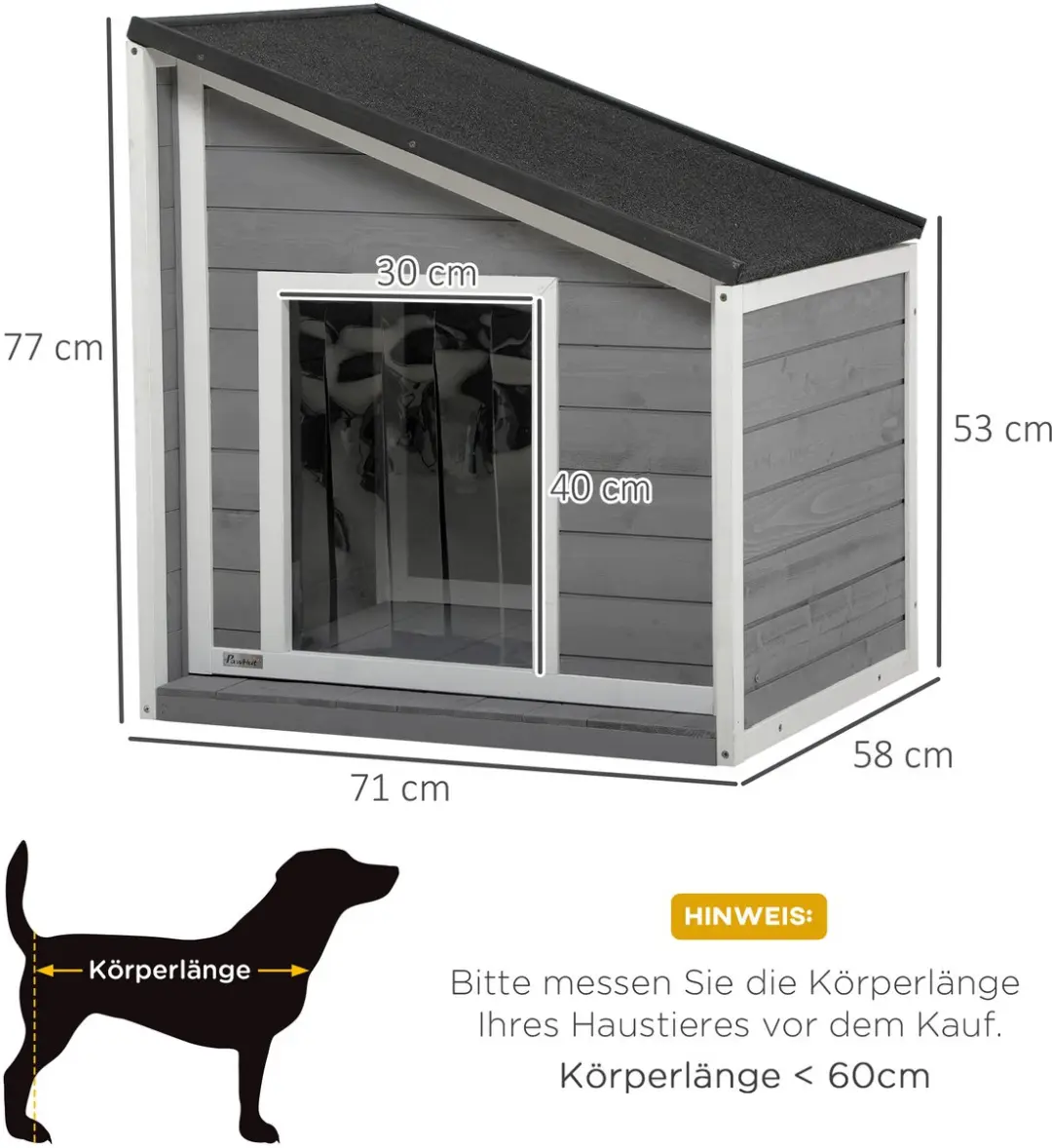 Pawhut Hondenhok 1-Verdieping - 71x58x77cm - Grijs/Wit