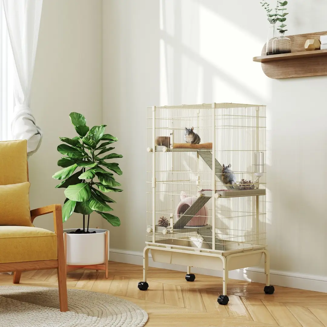 Pawhut Kleintierkooi 4-Verdiepingen - Beige