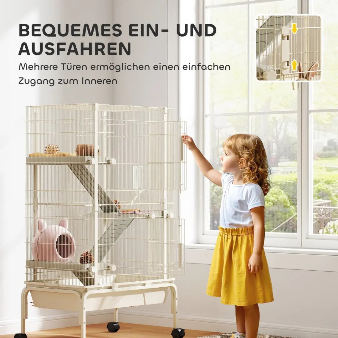 Pawhut Kleintierkooi 4-Verdiepingen - Beige